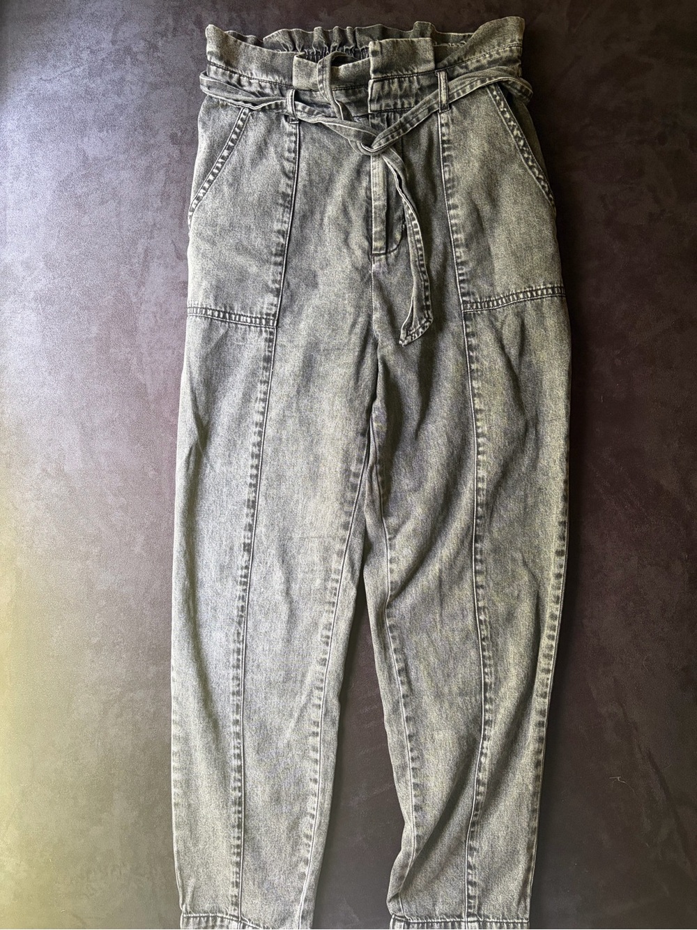 BB Dakota by Steve Madden Washed Gray Paperbag Wide-Leg Pants
